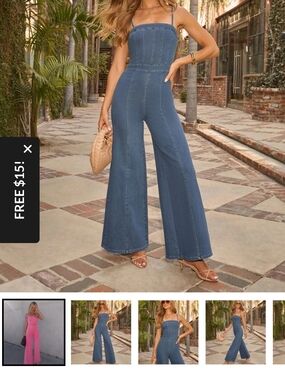 VICI Wide-Leg Denim Jumpsuit - Blue